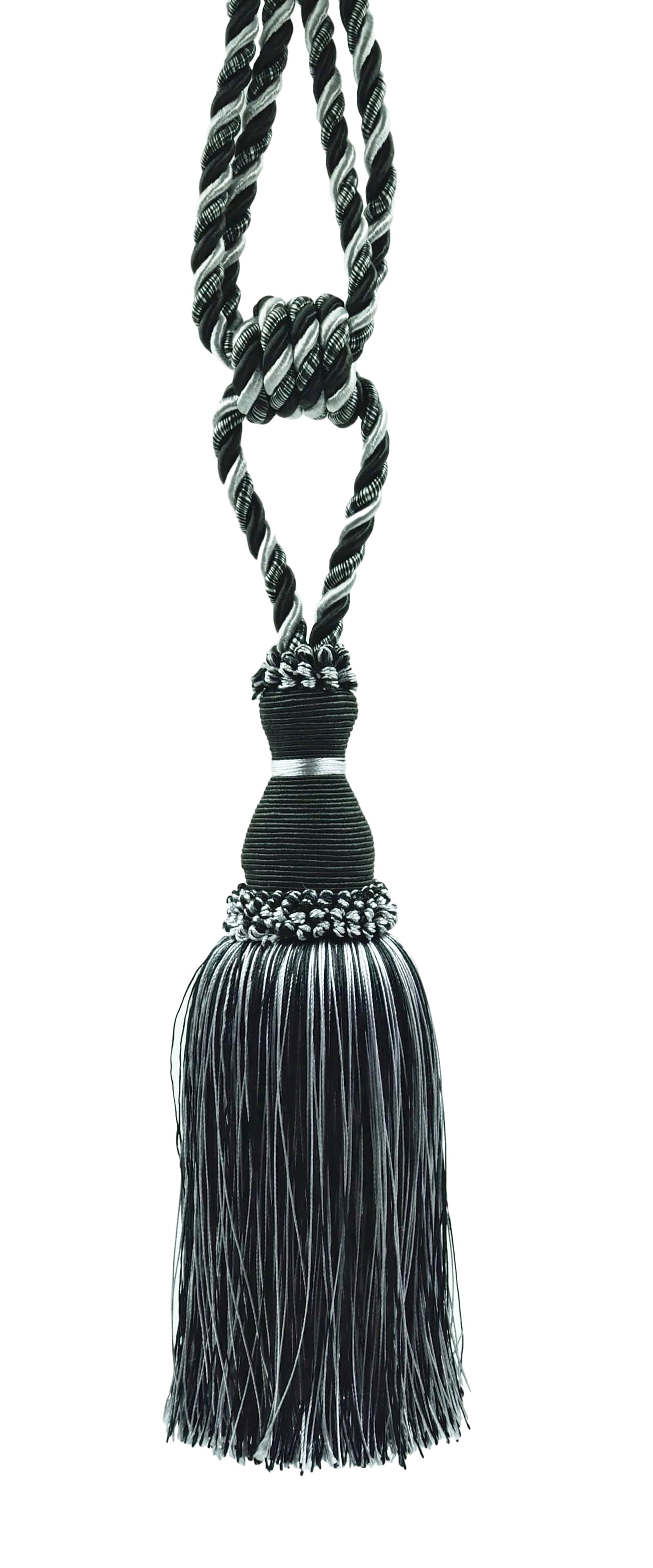 Elegant Curtain & Drapery Tassel Tieback / 8 Inch tassel, 30 Inch Spread (embrace) Style# TBH8 - Black, Silver Grey SGB