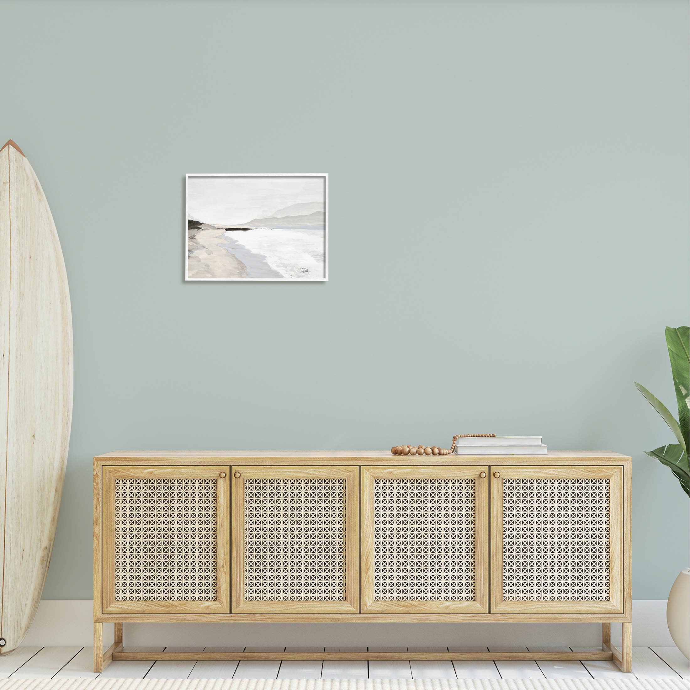 Beach Foam Coastal Shore Coastal Painting White Framed Art Print Wall Art