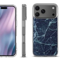 For iPhone 17 Pro Max Protective Shockproof Phone Case, by OneToughShield - Marble / Blue