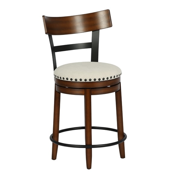 FDW Swivel Counter Height Bar Stool – 24.5″ Counter Height, 360° Swivel, Metal & Wood Frame, Upholstered Seat with Metal Footrest Brown