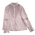 thumbnail image 5 of Olyvenn Women's Lace Patchwork Button Down Shirts Fall Dressy Casual Long Sleeve Stand Collar Business Blouse Loose Fit Work Top Pink XXL, 5 of 9