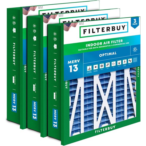 Filterbuy 20x25x5 MERV 13 (MPR 1900) Health Defense, Pleated HVAC AC Furnace Air Filters for Honeywell Return Grille (3-Pack)