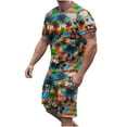 thumbnail image 2 of Edvintorg Mens 2 Piece Outfits Summer Plus Size Fashion Suits Hawaiian Print Short Sleeves Casual Beach Short Sleeve Round-Neck Shirts and Shorts Sets Yellow XXXXL, 2 of 5