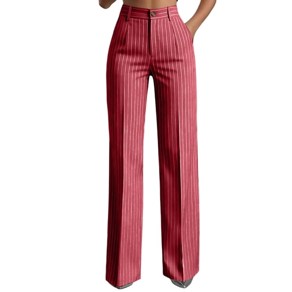 GigrtiJin Striped Suit Pants for Women Dressy Casual Straight Leg Pants Loose High Waisted Work Business Pants with Pockets