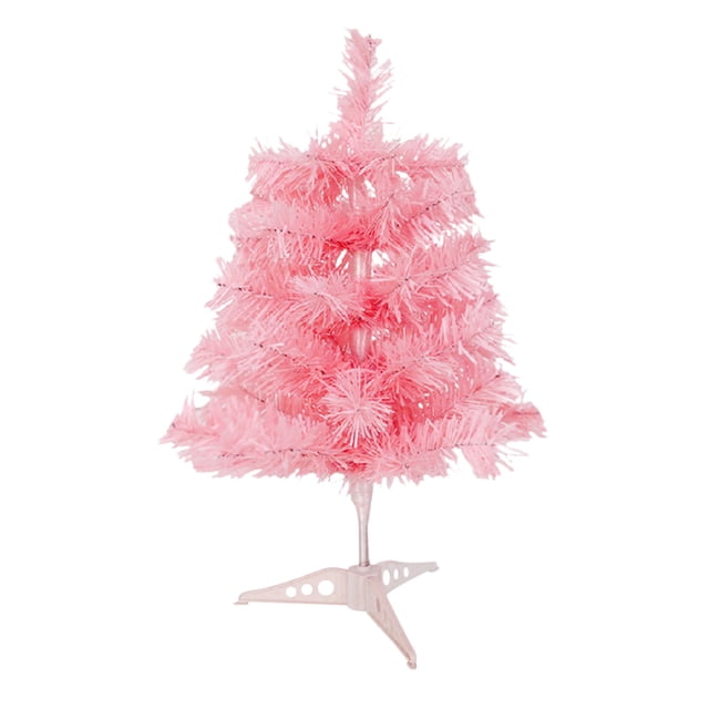 Pink M Christmas Tree Hinged Spruce Artificial Holiday Christmas Tree For Home Office And Xmas Party Decoration Pink Color 23.6 Inches Height Plastic Material No Lights
