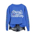thumbnail image 2 of IDALL Chandails à Capuchon pour Femmes Sweat à Capuche Graphique de Noël Chandails en Molleton pour Femmes Joyeux Noël Imprimé Lettre Col Rond Manches Longues Chandail en Molleton Pull de Noël Cadeaux de Noël Liquidation Bleu S, 2 of 4