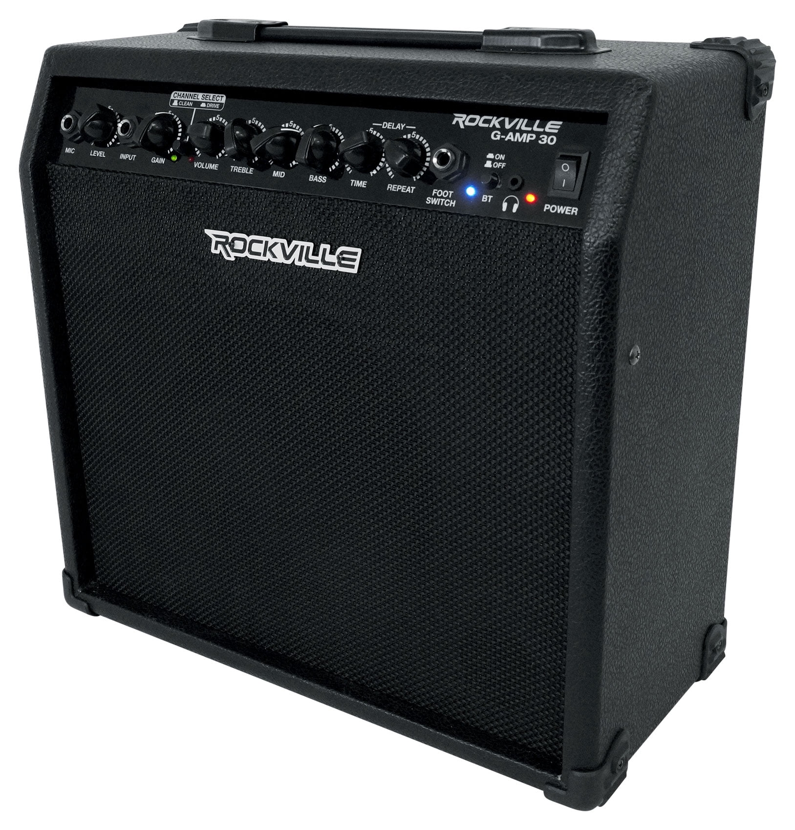 Rockville G-AMP 30 Watt Guitar Combo Amplifier Amp w/Bluetooth+Footswitch and Mic