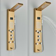 Senlesen Brushed Gold Shower Panel Tower LED Rain&Waterfall Massage System Body Jet