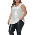 thumbnail image 4 of Agnes Orinda Women's Plus Size Tops Sleeveless Sparkle Shimmer Glitter Sequin V Neck Tank Top 1X Silver, 4 of 6