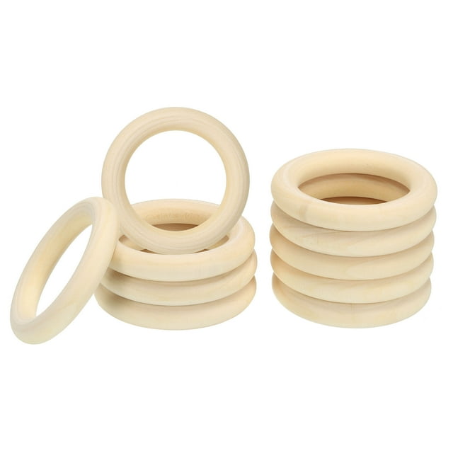 Unique Bargains 65mm Unfinished Wooden Rings, 10 Pack Natural Solid Circle Rings DIY Craft Unfinished Wooden Rings, Wood Color