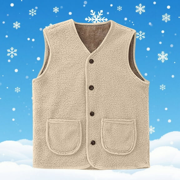Elvqul Womens Vests Beige button Down Jackets Outwear Plus Size Sleeveless Solid Color with Pockets Waistcoat for Women