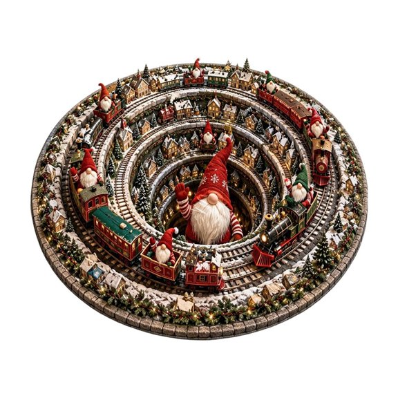 Tanyzvel 3D Illusion Christmas Gnome Round Rug 23.62in Non-Slip Optical Hole Effect Floor Mat Winter Xmas Home Decor