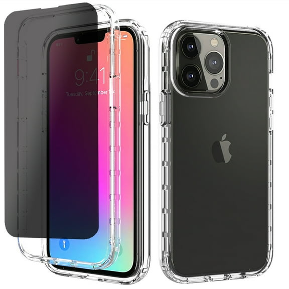Xhy iPhone 13 Pro Case with Privacy Screen Protector, Ultra Hybrid, [Anti-Scratch] [Non-Yellowing] [Scratch-Resistant], 6.1 inch Case for Men Women, Crystal Clear
