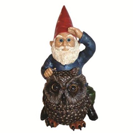 Gnome on Owl Resin Statue