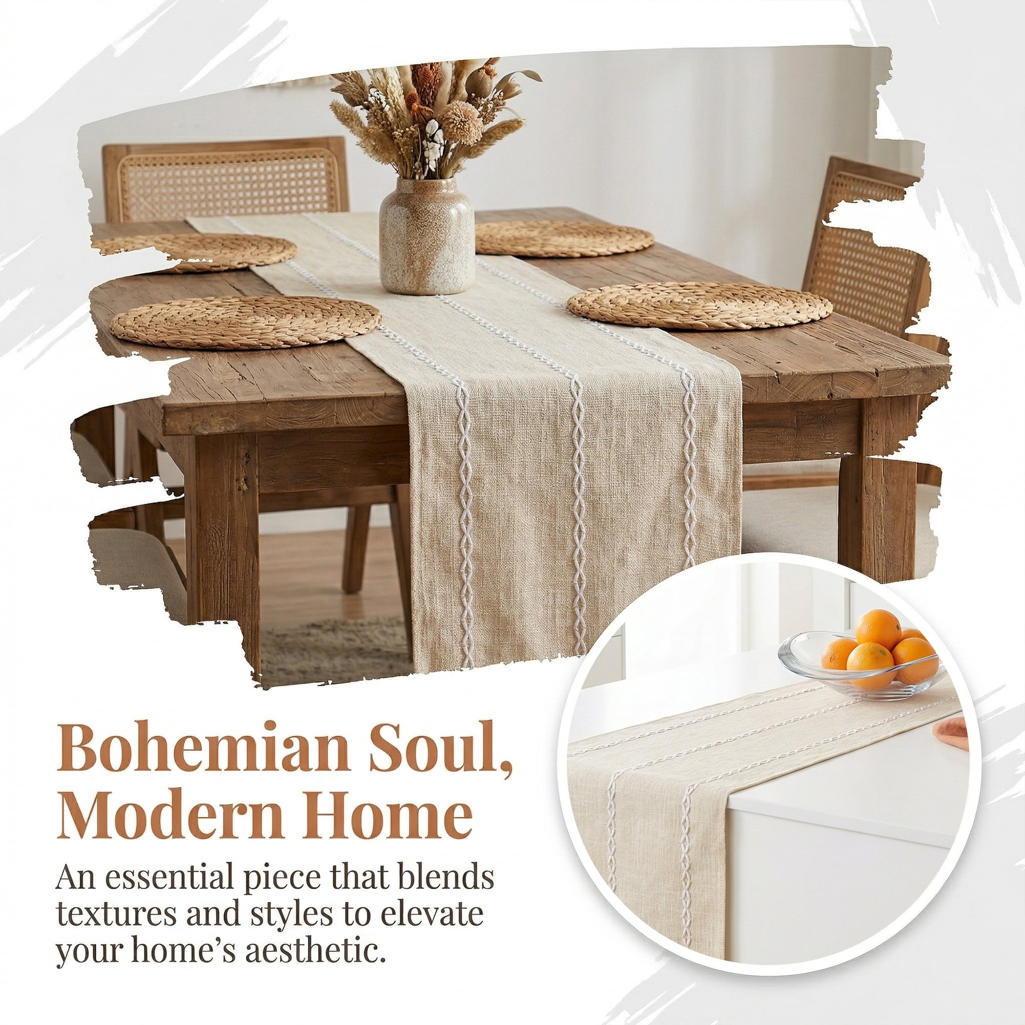 Unique Bargains Washable Polyester Kitchen Runner with Tassel for Dining Beige 13"x89.8"