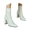thumbnail image 2 of Leozcaa Women's Ankle Boots Pointed Toe Chunky Stacked Heel Side Zipper Faux Leather Dress Short Booties, 2 of 8