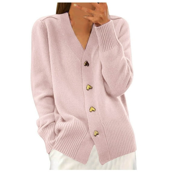 Women Cardigan Sweater Long Sleeve Knit V-Neck Button Up Light Cardigans for Women Open Front Pink Cardigan Fall Outfits