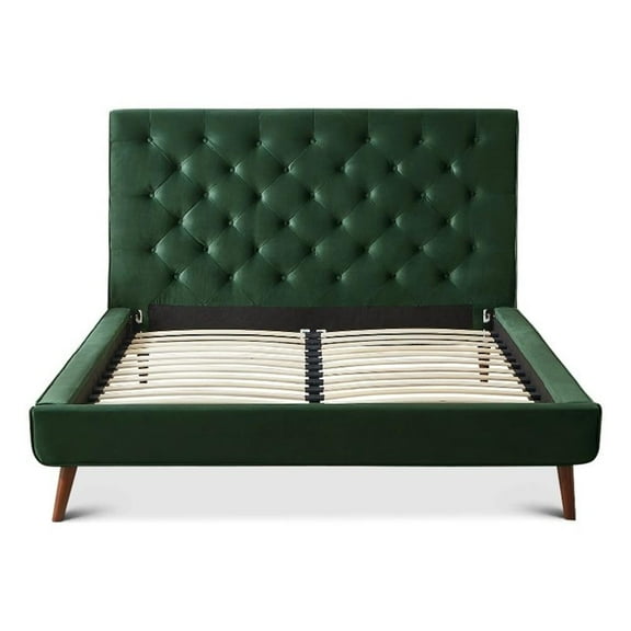 Alice Mid Century Modern Green Velvet Upholstered Queen Platform Bed
