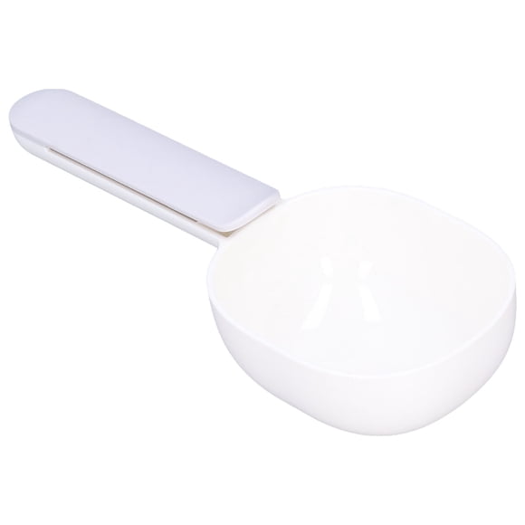 Cuchara de plástico grueso para comida de mascotas, segura, resistente y cómoda, para perros y mascotas, color blanco y gris.