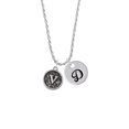 thumbnail image 2 of Delight Jewelry Silvertone Antiqued Round Seal - Initial - V - Silvertone Script Initial Disc - D - Charm Necklace, 20"+3", 2 of 4