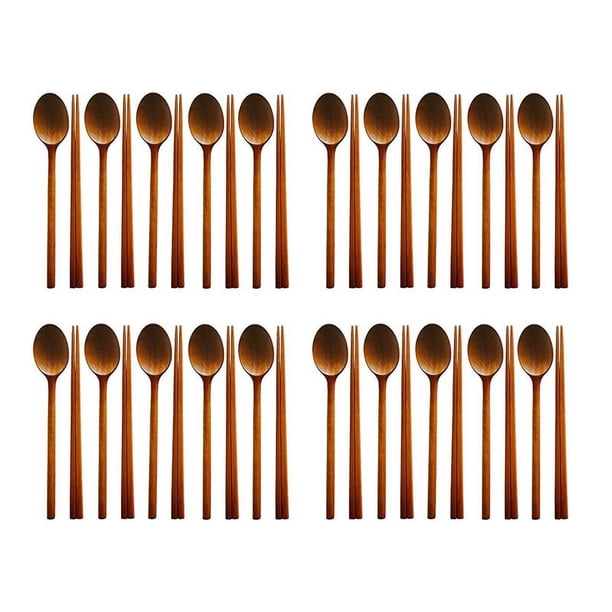 ÁRbol de Azufaifo Hecho A Mano Vajilla Coreana de Madera Utensilios de Combinación, 20 Juego de Cucharas Y Palillos