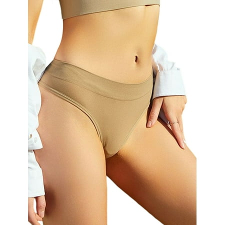 

Colisha Women Thongs Mid Waist Underwear Solid Color Panties Comfy Beach Seamless Lingerie Beige M: 90-125 Catties