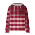 thumbnail image 7 of Women's Fashion Loose Hooded Pullover Long Sleeve Plaid Sweatshirt with Drawstring Drop Shoulder and Pocket Print,Wine,2XL, 7 of 7
