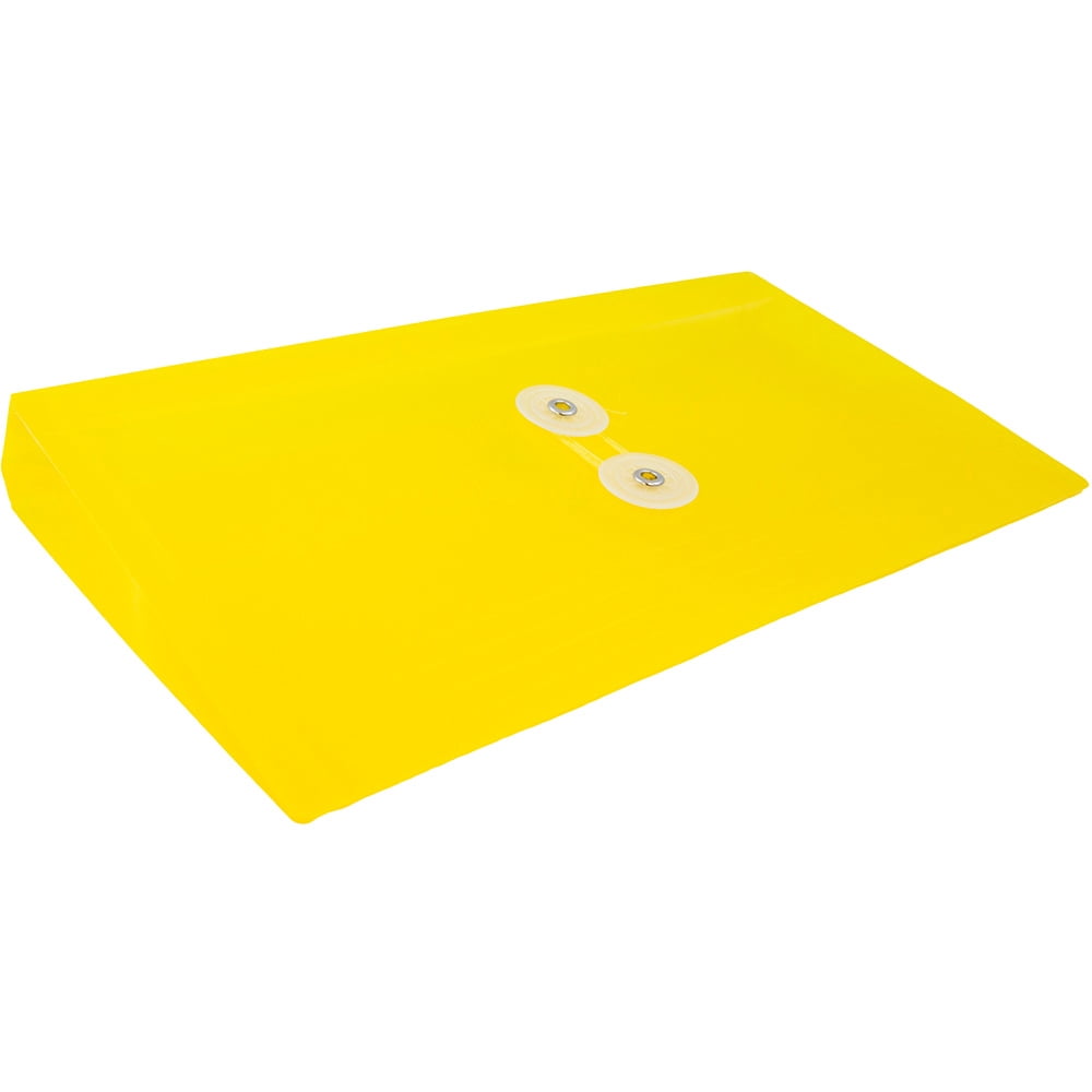 JAM Paper Plastic Envelopes with Button & String Tie Closure, #10 Business Booklet, 5 1/4 x 10, Yellow, 3/pack
