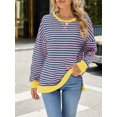 thumbnail image 2 of Wangsaura Sweat-Shirt Rayé Surdimensionné pour Femmes, Col Rond, Manches Longues, Pull Décontracté, Automne Hiver, 2 of 7