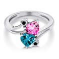 thumbnail image 3 of Gem Stone King 925 Sterling Silver Pink Mystic Topaz London Blue Topaz and Black Diamond Ring for Women (1.93 Cttw, Heart Shape 6MM, Gemstone Birthstone, Size 9), 3 of 6