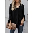 thumbnail image 1 of Blusa de mujer con mangas 3/4 y escote en V, tops elegantes, túnica casual, 1 of 5