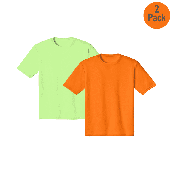 Zfeel Men Hi Vis Pure Dry Fit Poly T-Shirt, Short Sleeve, Safety Neon Green and Orange, 2 Pack, S