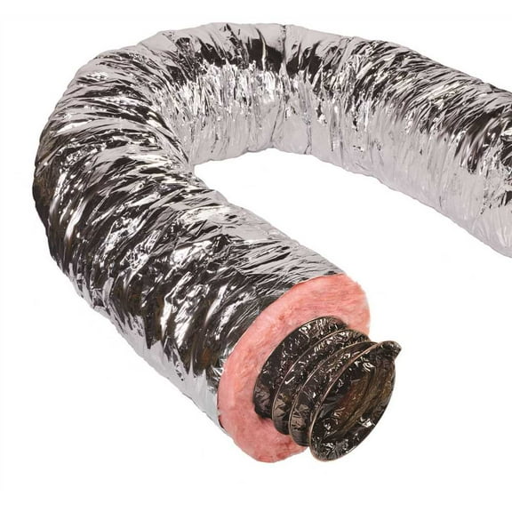 GAF Master Flow F6IFD Flexible Insulated Air Duct Pipe, 6 in x 25 ft, Fiberglass Yarn