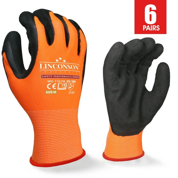 LINCONSON Safety Performance Series Construction Mechanics Work Gloves (Large, Orange - 6 Pack)