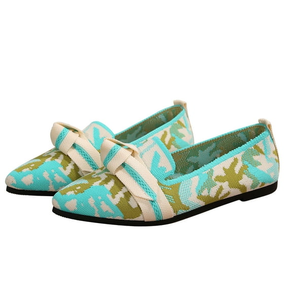 Xfvqtps Womens Printed Slip on Flats Breathable Round Toe Casual Shoes Lightweight Comfortable Ballet Flats Green
