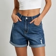 thumbnail image 5 of SBYOJLPB Denim Shorts for Women Mid Rise Ripped Jean Shorts Stretchy Folded Hem Hot Short Jeans Dark Blue 4(S), 5 of 9