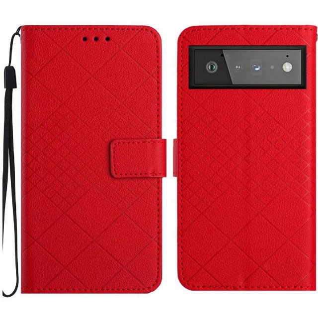Funda abatible para Google Pixel 6 Pro, de piel sintética, con cierre magnético, con relieve de diamantes, correa para la mano, ranura para tarjetas y soporte.