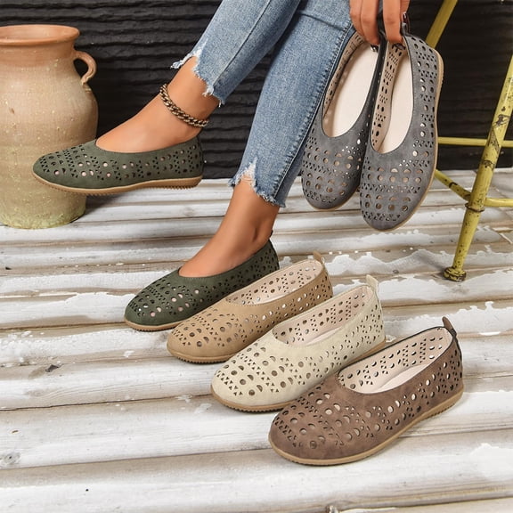 THDHVS Womens Shoes Casual,Comfortable Dress Shoes for Women,Women Solid Color Cutout Driving Loafers Comfortable Slip On Flats for Spring Brown