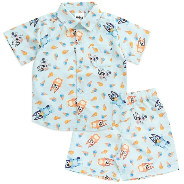Conjunto de camisa y pantalones cortos hawaianos Bluey Bingo Muffin 5T