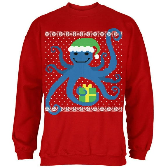 Ugly Christmas Sweater Octopus Red Adult Sweatshirt