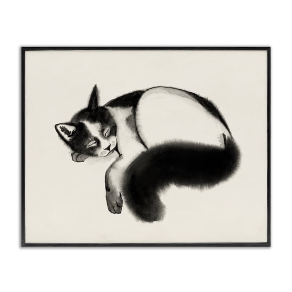Stupell Industries Modern Relaxed Pet Cat Bushy Tail Black Framed Giclee Art, 14 x 11, by Grace Popp