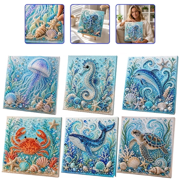 Pearl Diamond Art Kits for Adults Pearl Art Kit DIY Ocean Life Painting with Frame Pre Framed Wooden Gem Mosaic Desktop Crafts Sea Animal Home Office Wall Decor Gift