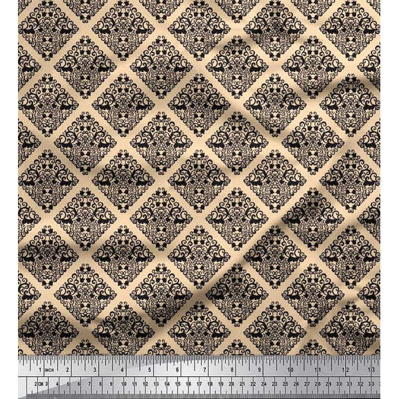 Soimoi Cotton Duck Fabric Leaves,Floral & Check Geometric Print Fabric by the Yard 42 Inch Wide