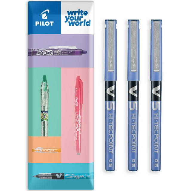 Pilot V5 Stylo à Bille Roulante à Pointe Haute Tecpoint, Pointe Fine, 0,5 mm, Encre Bleue, Lot de 3