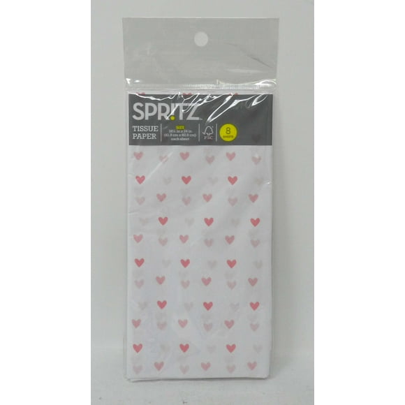 Spritz Pink Heart Print Tissue Paper 8 Sheets