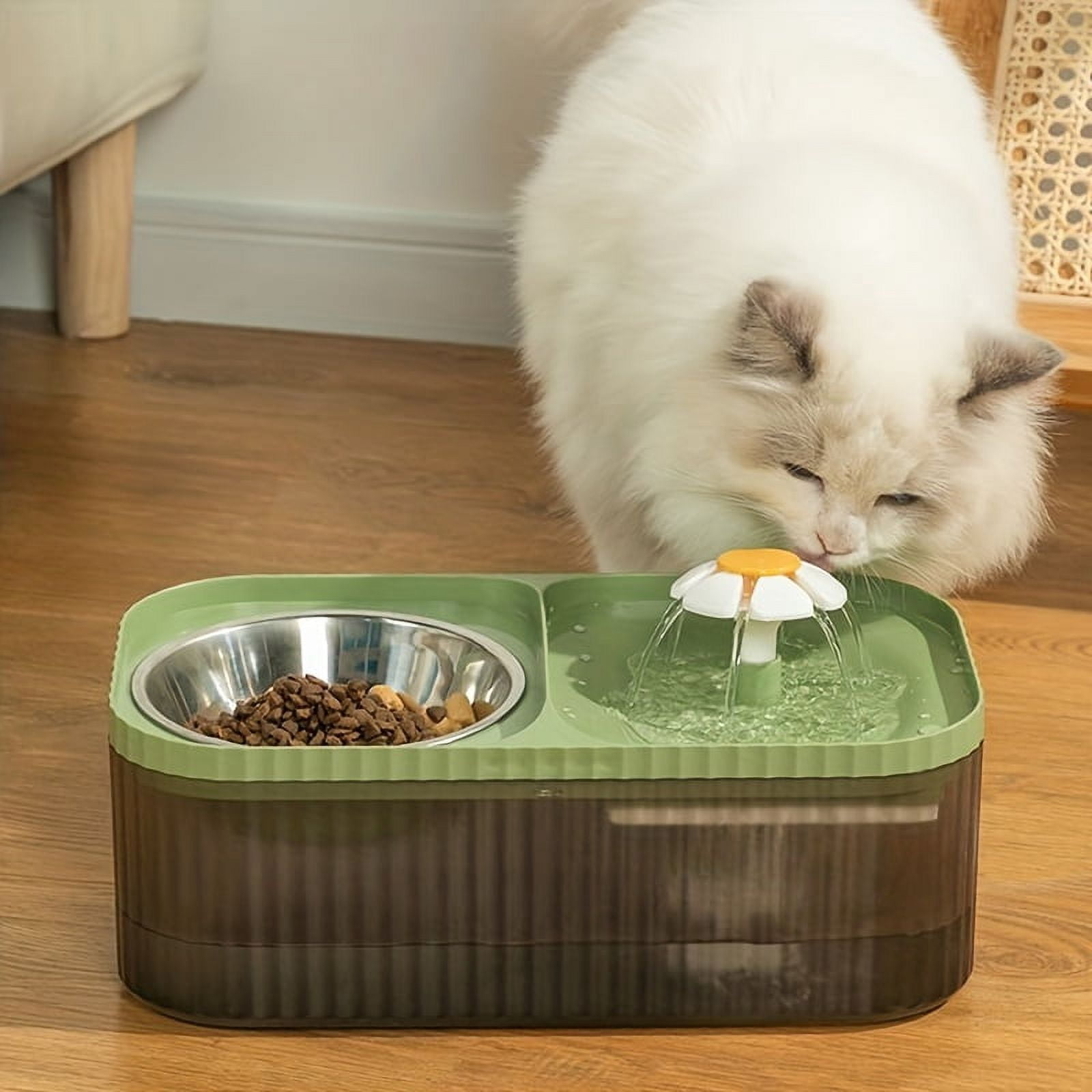 [1pc Automatic Cat Water Fountain] 1pc Automatic Cat Water Fountain With Stainless Steel Food Bowl, Elevated Cat Food And Water Feeder For Indoor Cats