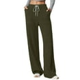 thumbnail image 1 of Women's Casual Pants Elastic Waist Soft Knitted Trousers Ribbed Texture High Rise Pocket Pants for Comfortable Daily Wear Fall Winter, 1 of 6