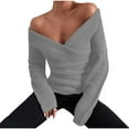 thumbnail image 2 of BSDJILFG Fall Sweaters for Women Trendy 2025 Off the Shoulder Tunic Tops Twist Front Solid Color Long Sleeve V-Neck Blouse,S-XL, 2 of 5
