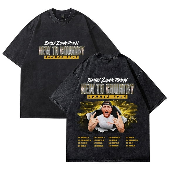 Bailey Zimmerman New To Country Summer Tour Washed Cotton Tee Women Men Crewneck Short Sleeve T-shirt