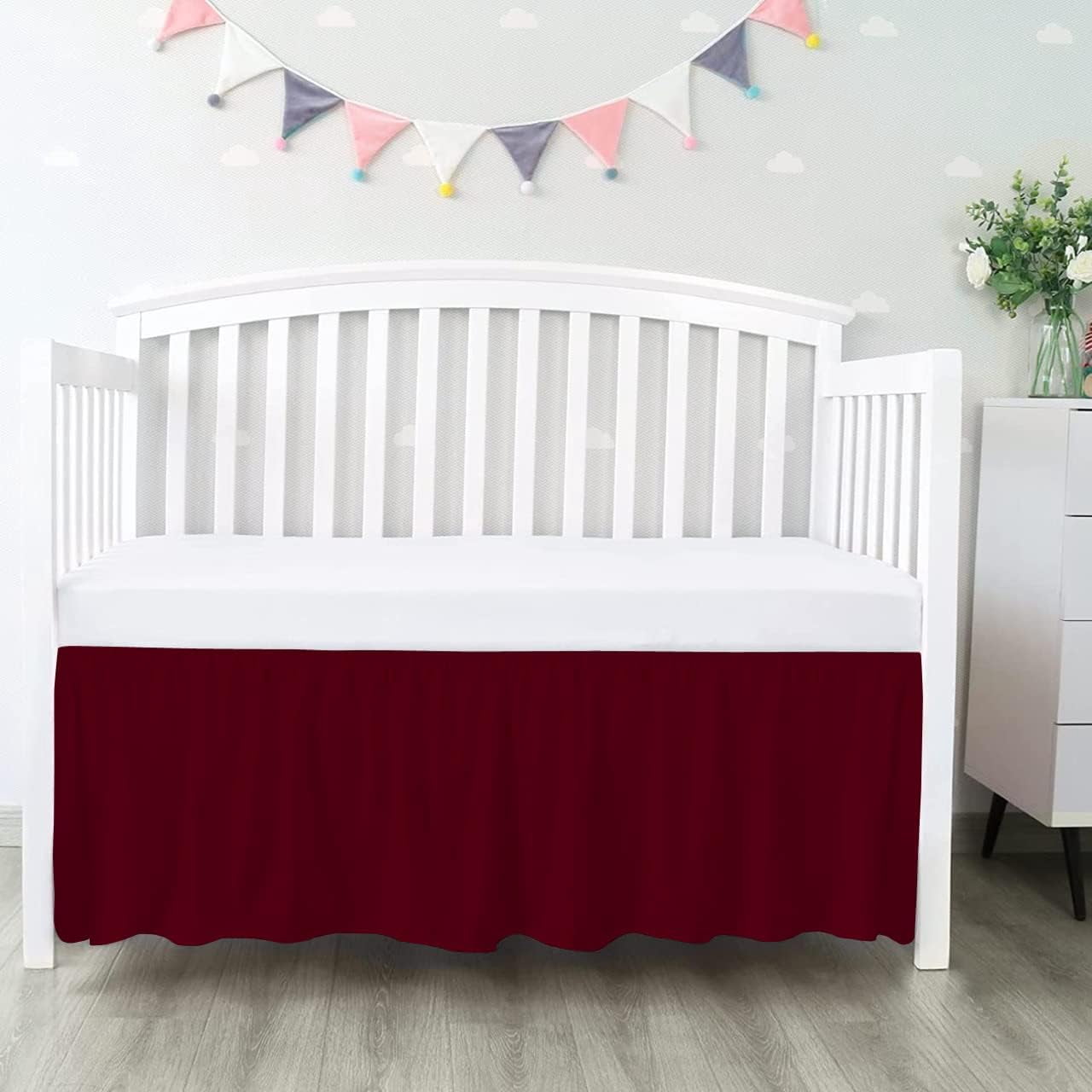 Crib Bed Skirt Dust Ruffle Nursery Crib Toddler Bedding Microfiber Fabric Ruffle Bed Skirt for Baby Boys or Girls (28” x 52” x 14’’) - Burgundy Solid